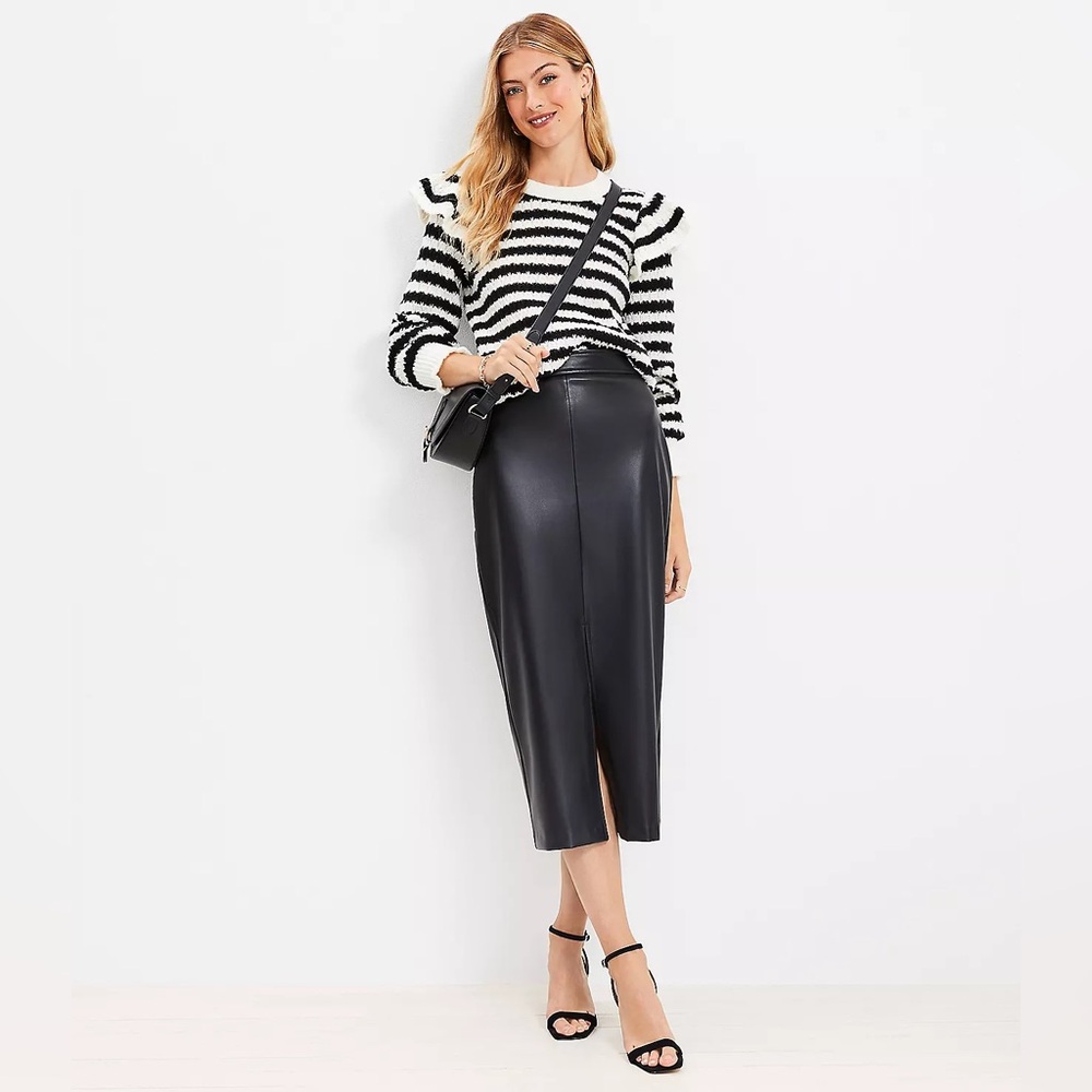 Loft Faux Leather Front Slit Midi Skirt size 2